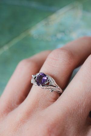 Amethyst engagement ring, leaf ring / Wisteria - Eden Garden Jewelry™