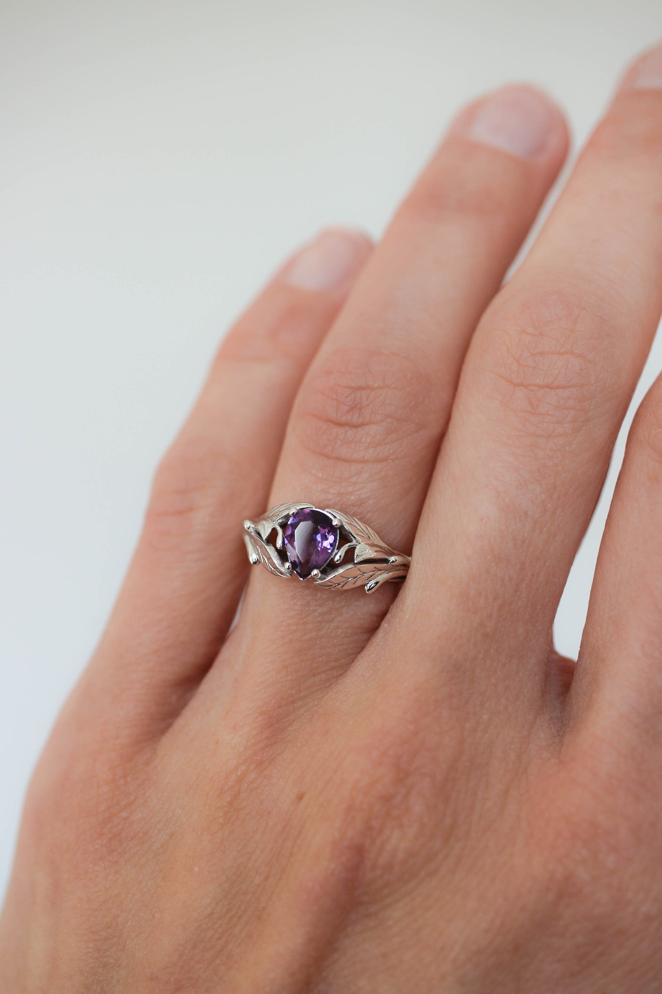 Amethyst engagement ring, leaf ring / Wisteria - Eden Garden Jewelry™