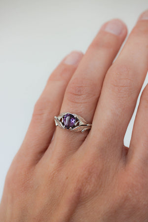 READY TO SHIP: Wisteria in 18K white gold, pear amethyst 7x5 mm, RING SIZE - 6.75 US - Eden Garden Jewelry™