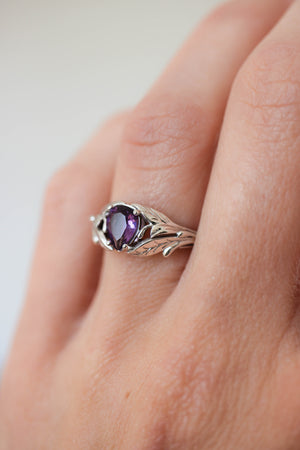 Amethyst engagement ring, leaf ring / Wisteria - Eden Garden Jewelry™