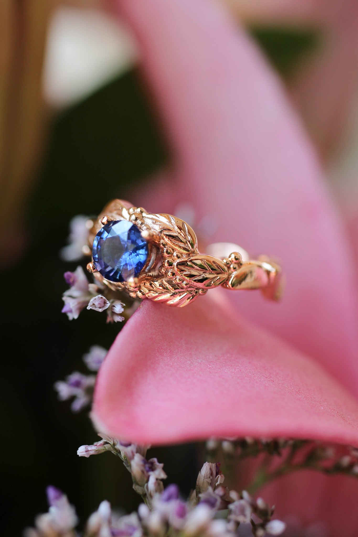 Leaves and grains ring, sapphire engagement ring - Eden Garden Jewelry™