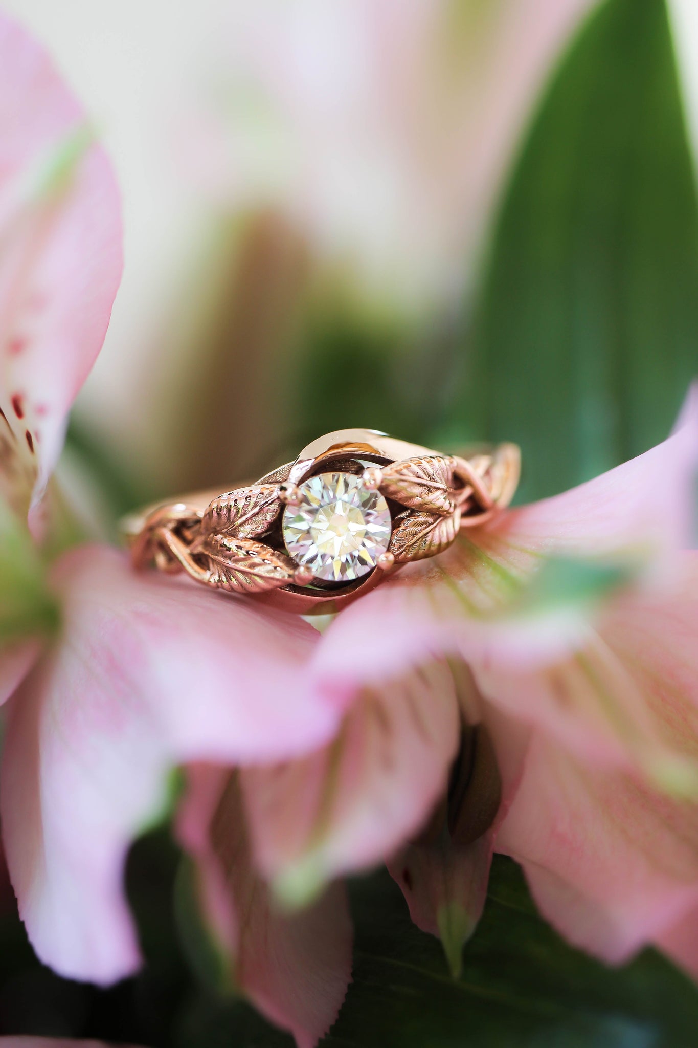 Moissanite leaf engagement ring / Azalea - Eden Garden Jewelry™