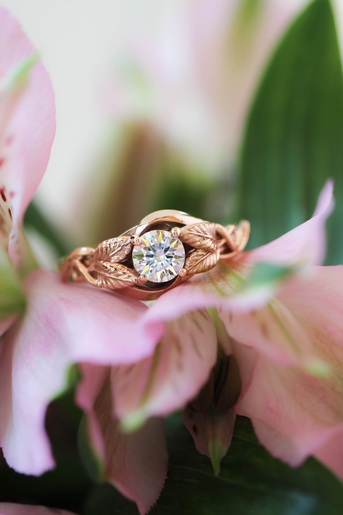 Moissanite leaf engagement ring / Azalea - Eden Garden Jewelry™