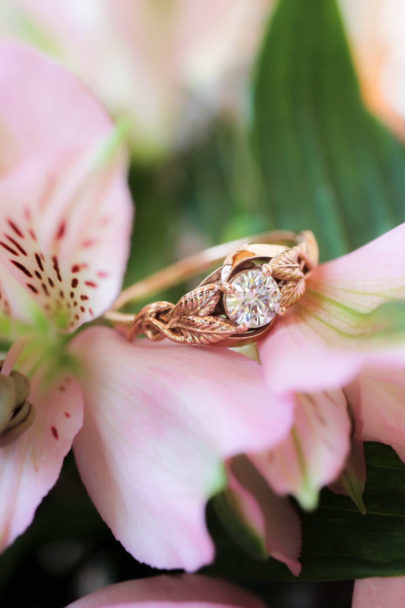 Moissanite leaf engagement ring / Azalea - Eden Garden Jewelry™