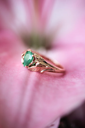 Pear cut emerald ring, leaves engagement ring / Wisteria - Eden Garden Jewelry™