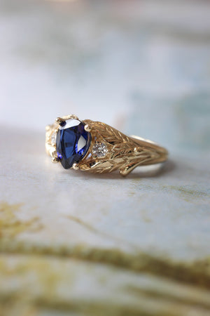 Lab sapphire and natural diamonds ring / Wisteria - Eden Garden Jewelry™