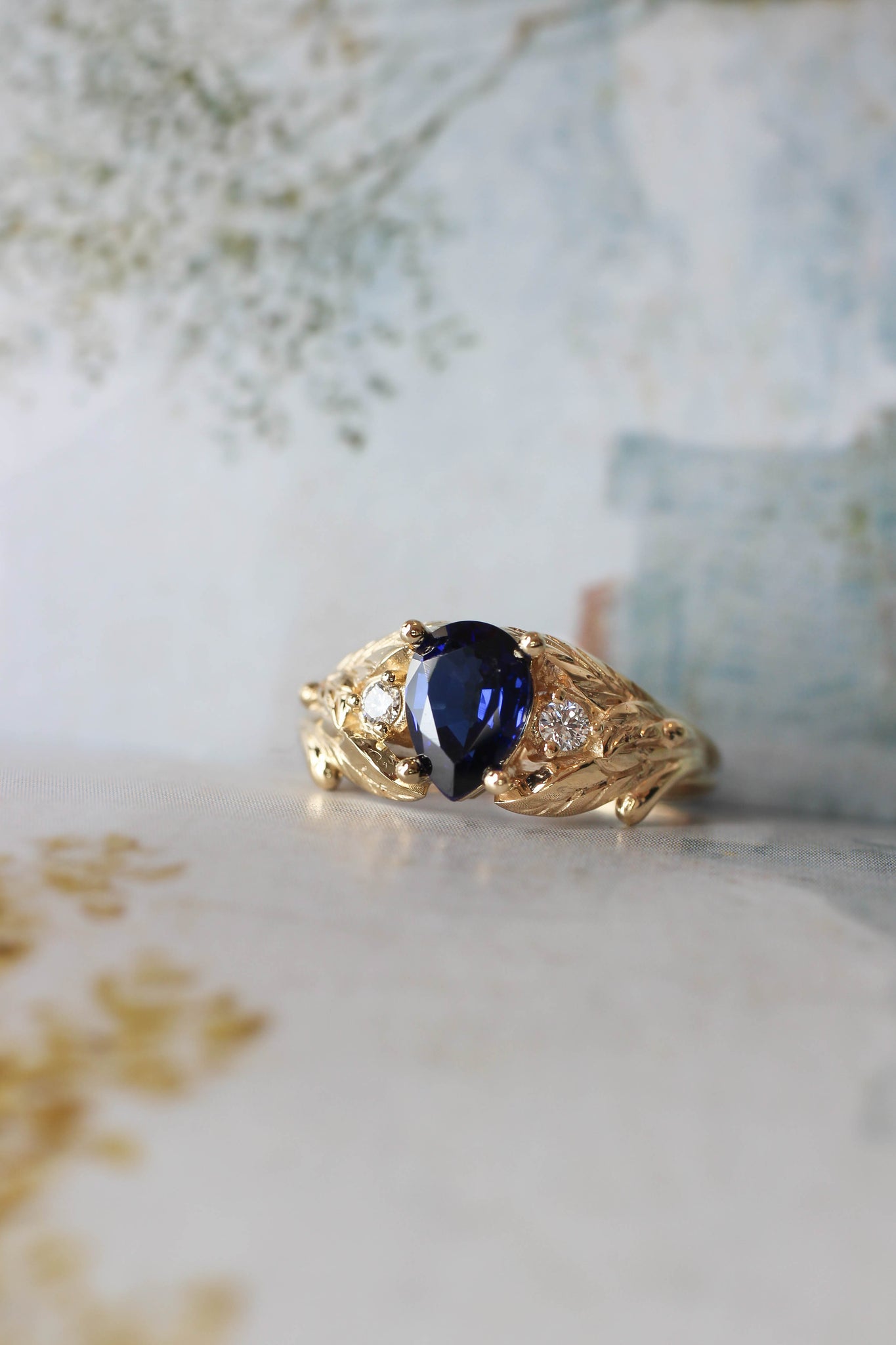 Lab sapphire and natural diamonds ring / Wisteria - Eden Garden Jewelry™