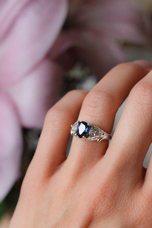 Lab sapphire and natural diamonds ring / Wisteria - Eden Garden Jewelry™