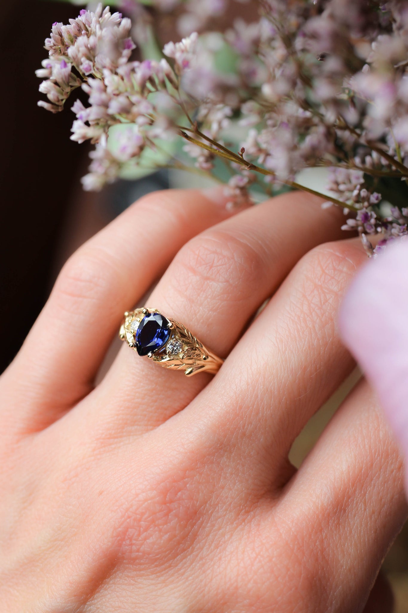 Lab sapphire and natural diamonds ring / Wisteria - Eden Garden Jewelry™