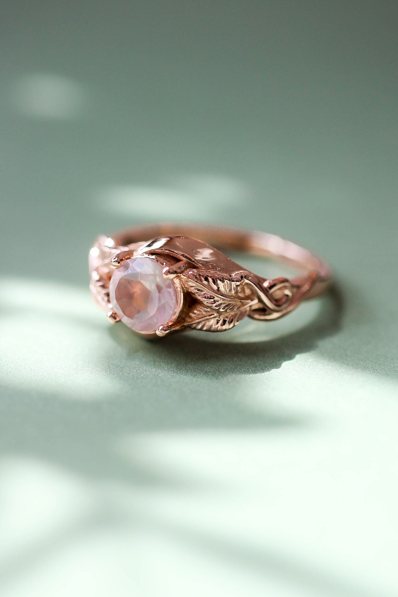 Rose quartz romantic engagement ring / Azalea - Eden Garden Jewelry™