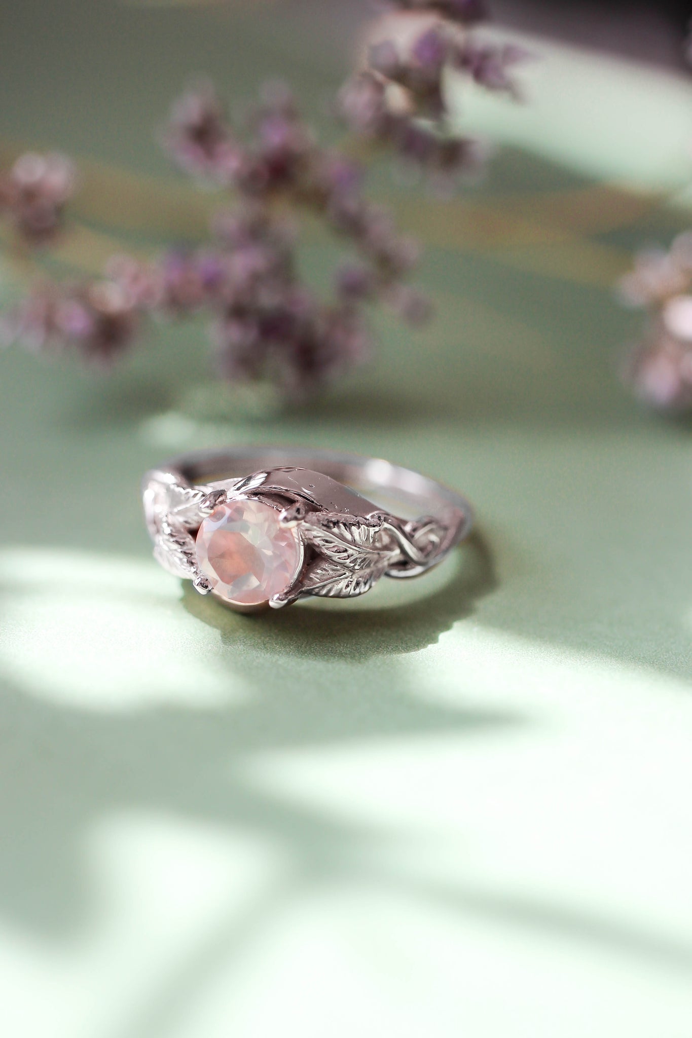 Rose quartz romantic engagement ring / Azalea - Eden Garden Jewelry™