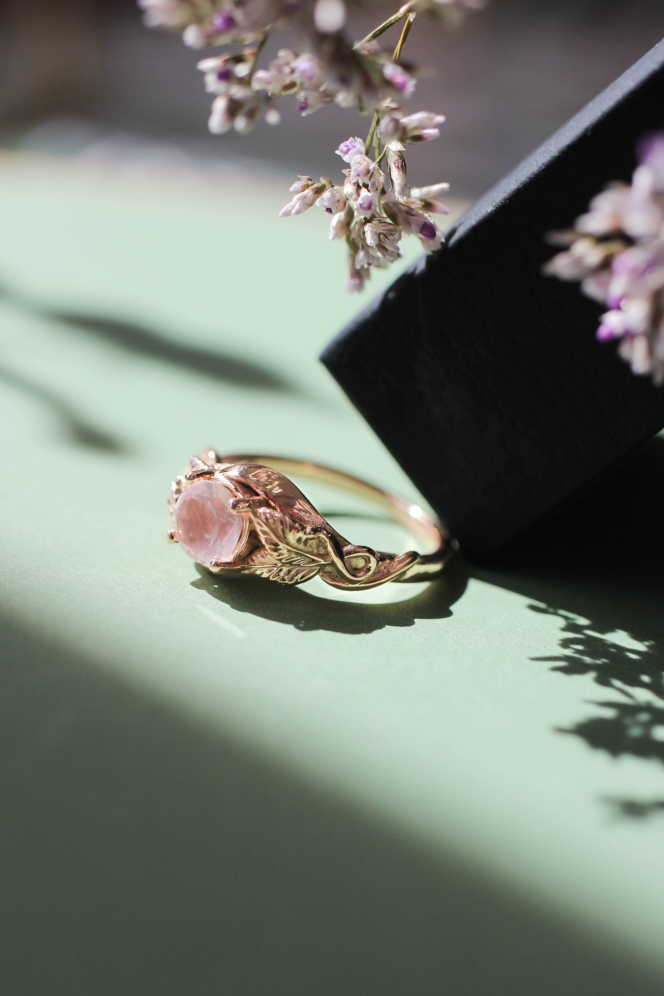 Rose quartz romantic engagement ring / Azalea - Eden Garden Jewelry™