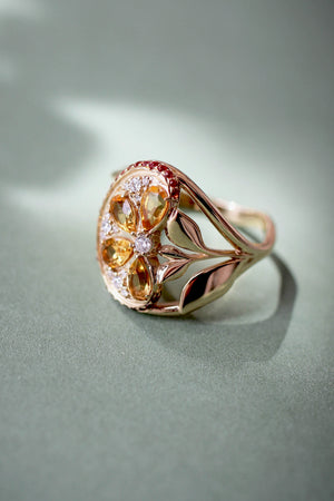 Orange slice ring with citrine, diamonds and sapphires - Eden Garden Jewelry™