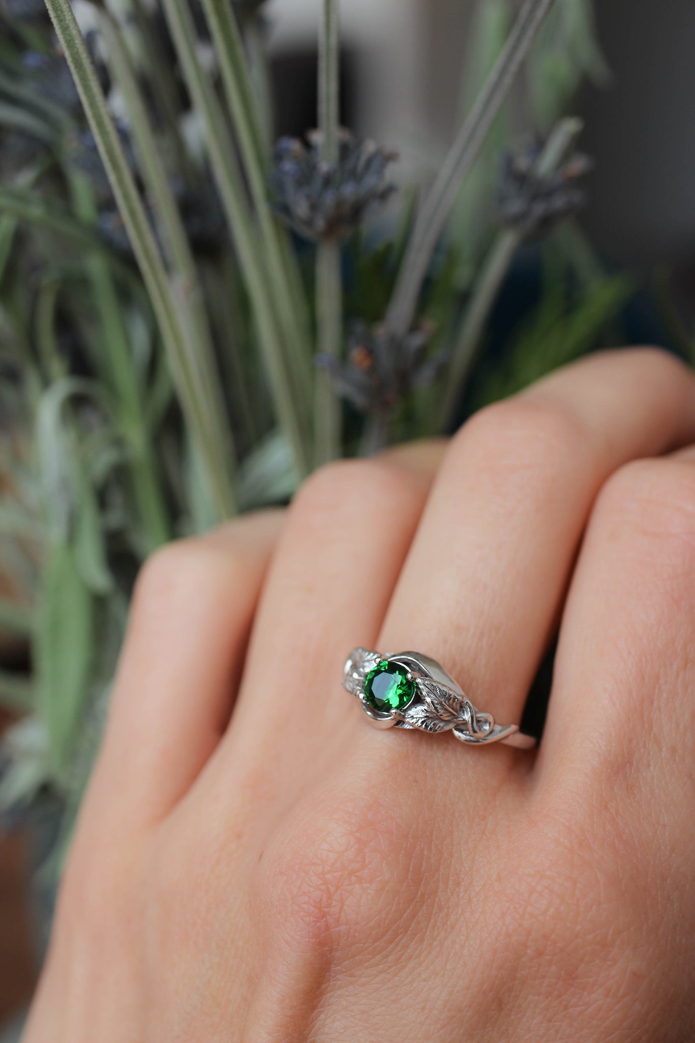 Lab emerald engagement ring / Azalea - Eden Garden Jewelry™