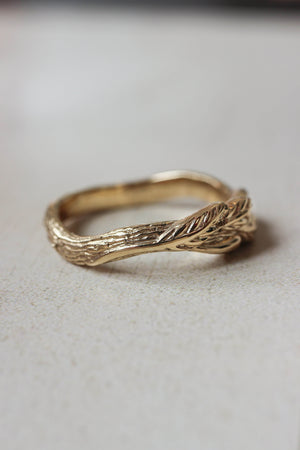 Tree branch wedding band for man, unisex gold ring - Eden Garden Jewelry™