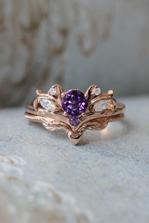 Bridal ring set with amethyst / Swanlake - Eden Garden Jewelry™