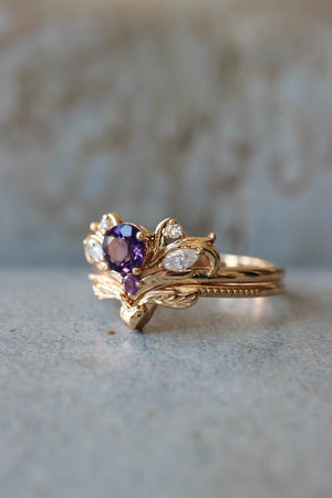 Bridal ring set with amethyst / Swanlake - Eden Garden Jewelry™