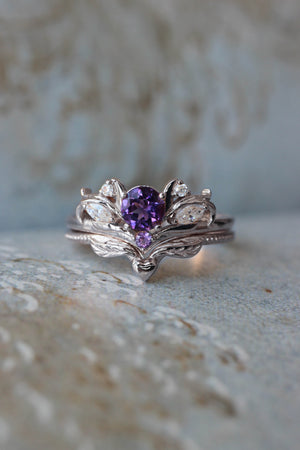 Bridal ring set with amethyst / Swanlake - Eden Garden Jewelry™