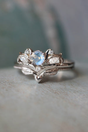 Bridal ring set with rainbow moonstone / Swanlake - Eden Garden Jewelry™