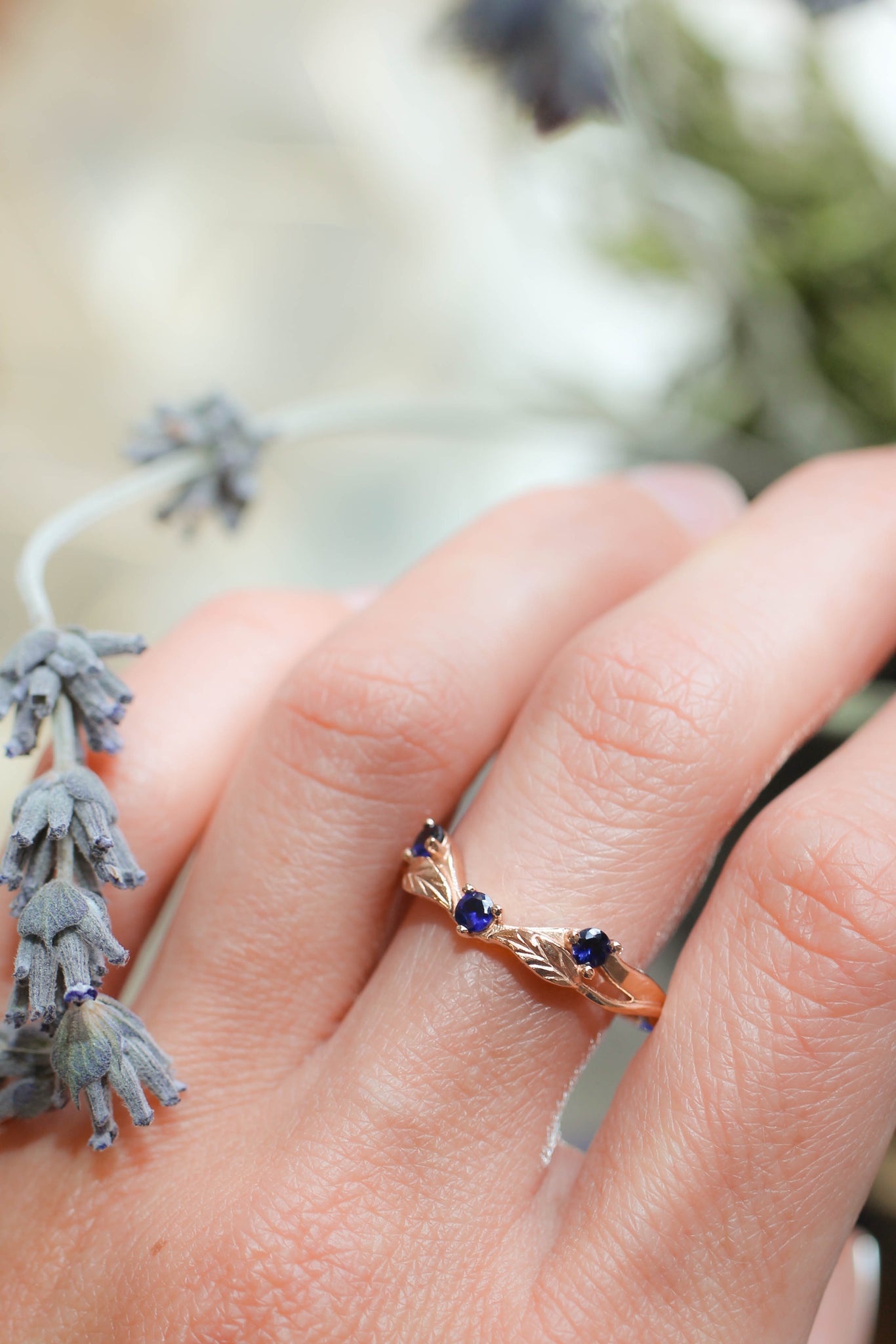 Curved wedding band with lab sapphires - Eden Garden Jewelry™