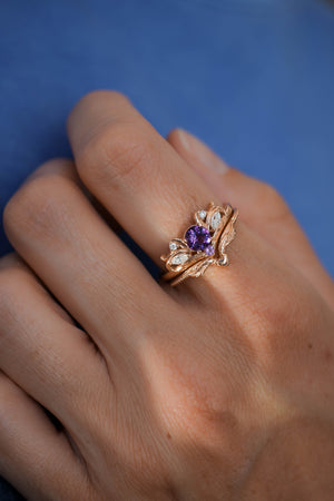 Bridal ring set with amethyst / Swanlake - Eden Garden Jewelry™