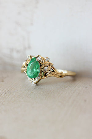 Natural emerald and diamonds engagement ring / Lida - Eden Garden Jewelry™