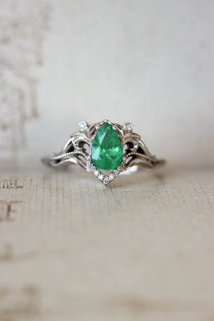 Natural emerald and diamonds engagement ring / Lida - Eden Garden Jewelry™