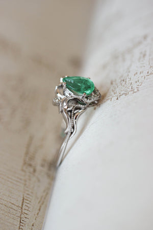 Natural emerald and diamonds engagement ring / Lida - Eden Garden Jewelry™