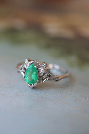 Natural emerald and diamonds engagement ring / Lida - Eden Garden Jewelry™