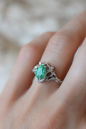 Natural emerald and diamonds engagement ring / Lida - Eden Garden Jewelry™