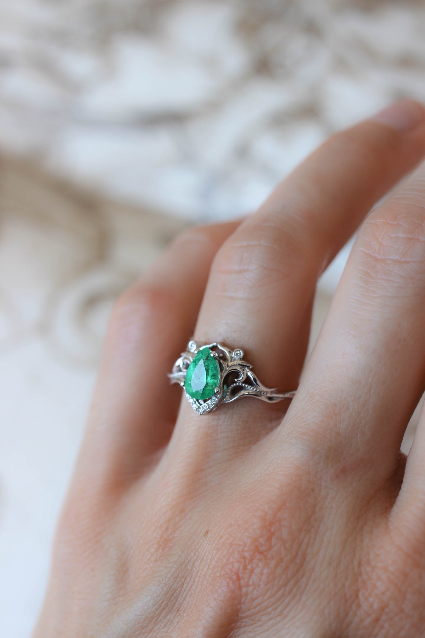 Natural emerald and diamonds engagement ring / Lida - Eden Garden Jewelry™