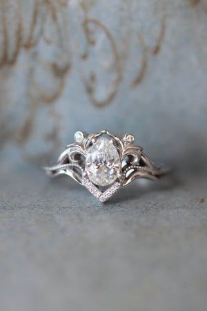 Moissanite and diamonds engagement ring / Lida - Eden Garden Jewelry™