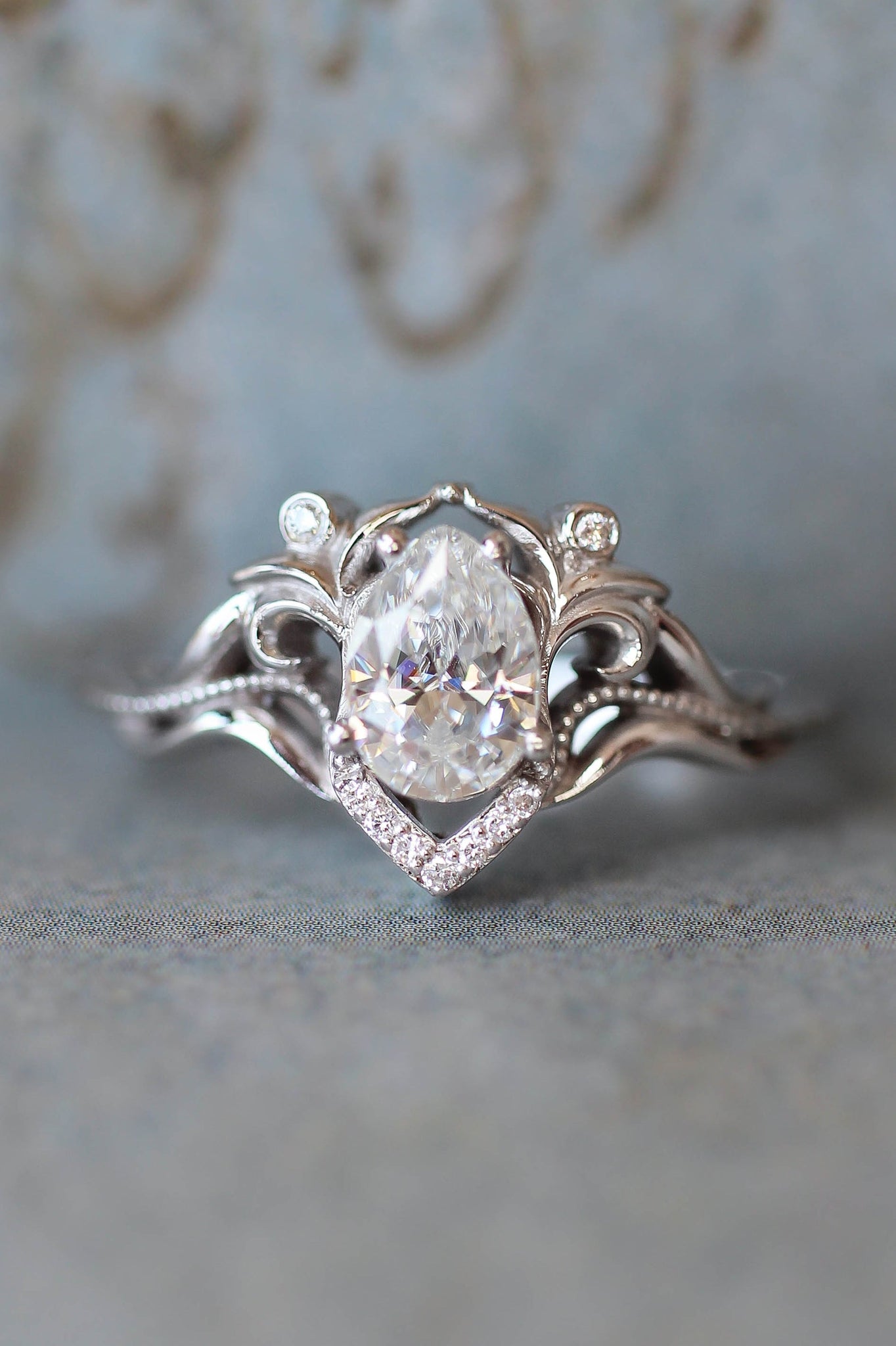 Pear cut moissanite engagement ring / Lida - Eden Garden Jewelry™