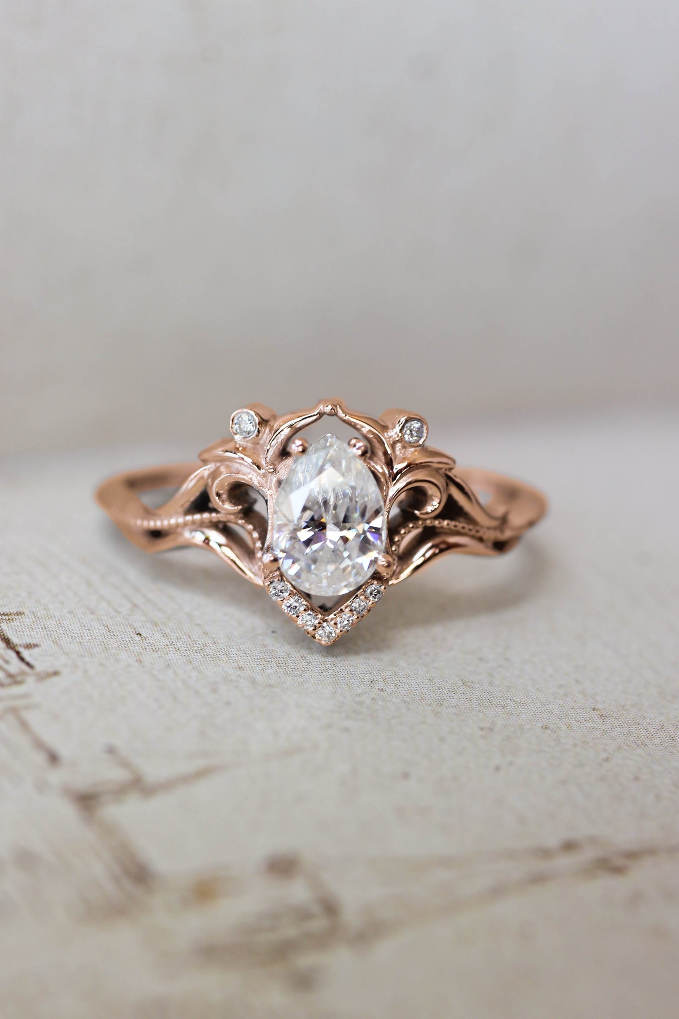 Pear cut moissanite engagement ring / Lida - Eden Garden Jewelry™