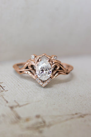 Moissanite and diamonds engagement ring / Lida - Eden Garden Jewelry™