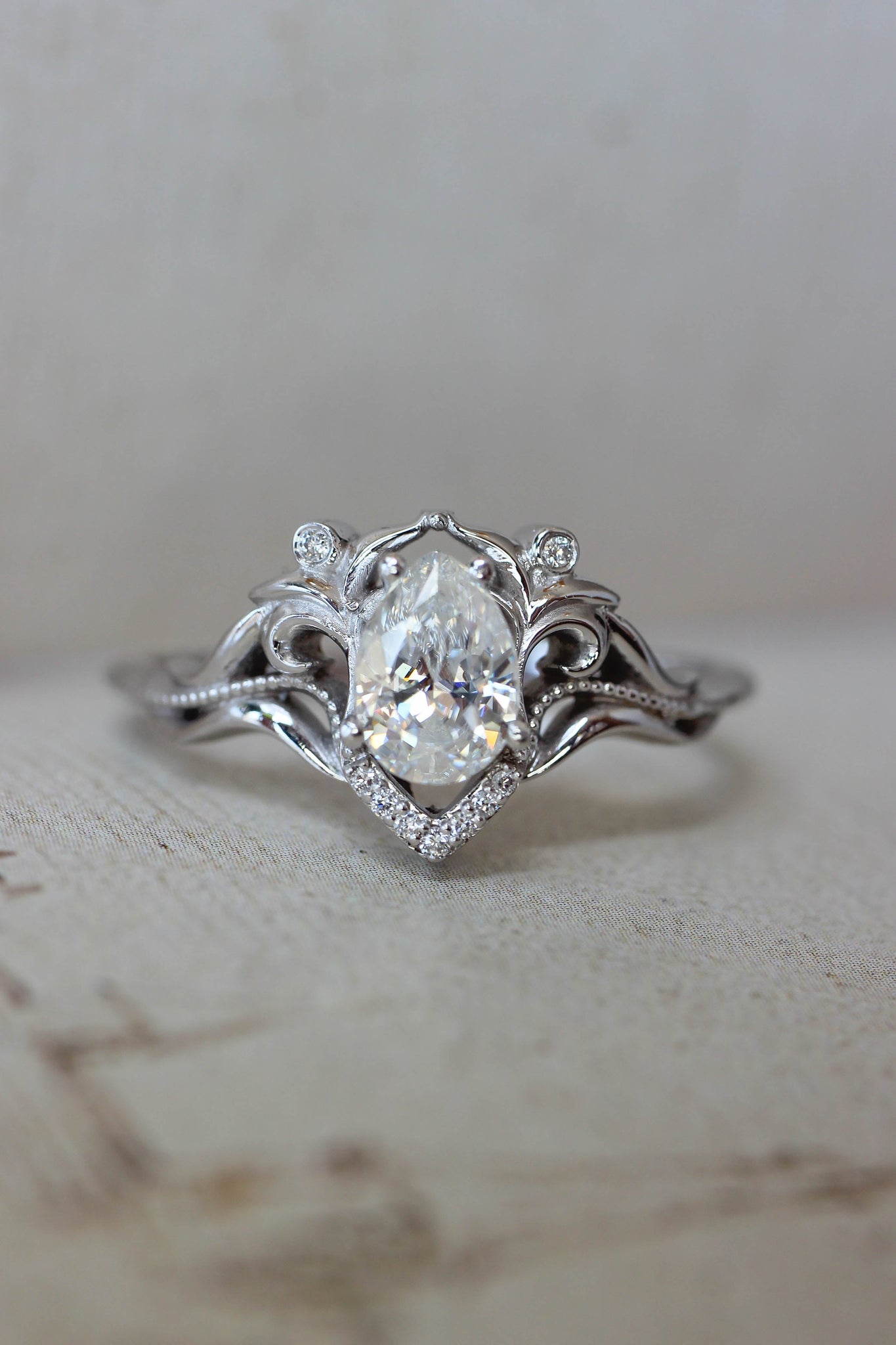 Moissanite and diamonds engagement ring / Lida - Eden Garden Jewelry™