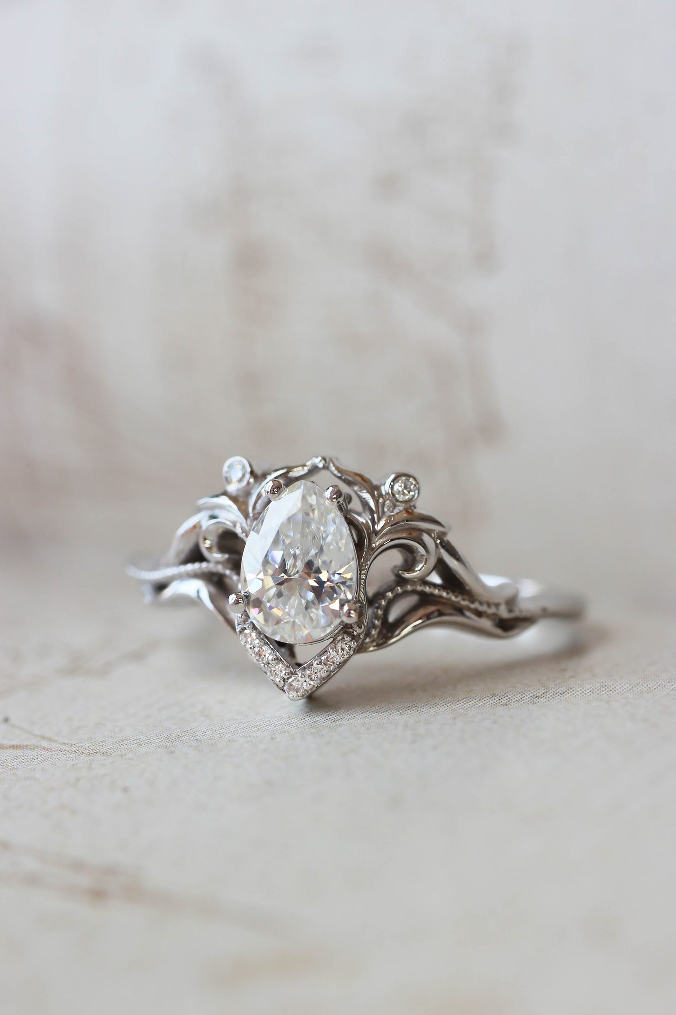 Moissanite and diamonds engagement ring / Lida - Eden Garden Jewelry™