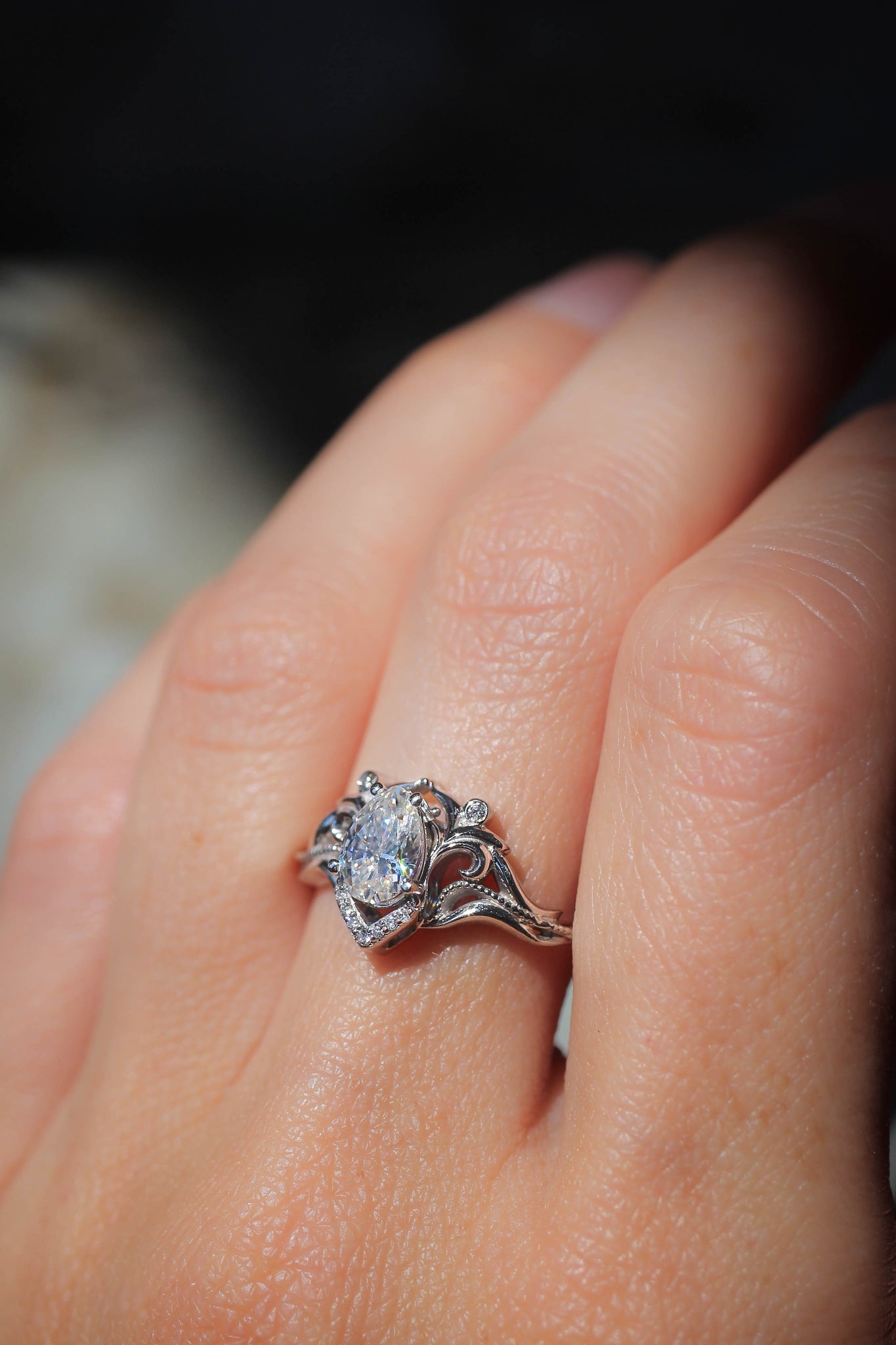 Moissanite and diamonds engagement ring / Lida - Eden Garden Jewelry™