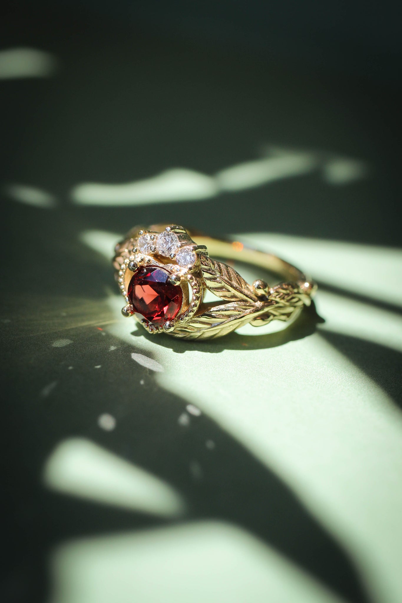 Garnet heart and diamonds engagement ring, Claddagh ring - Eden Garden Jewelry™