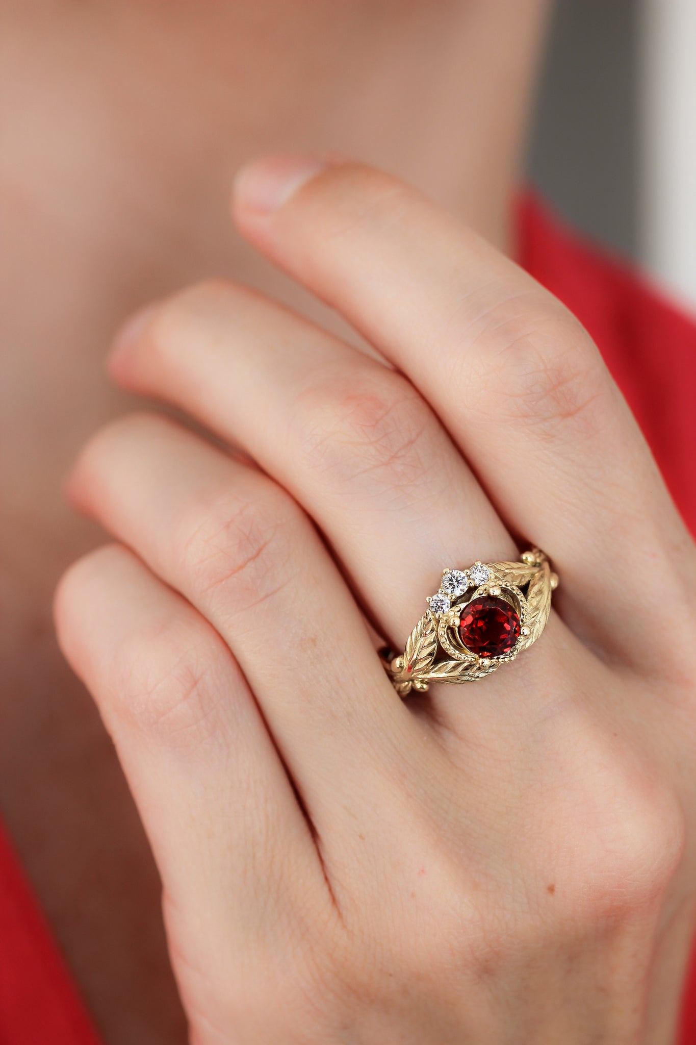 Garnet heart and diamonds engagement ring, Claddagh ring - Eden Garden Jewelry™