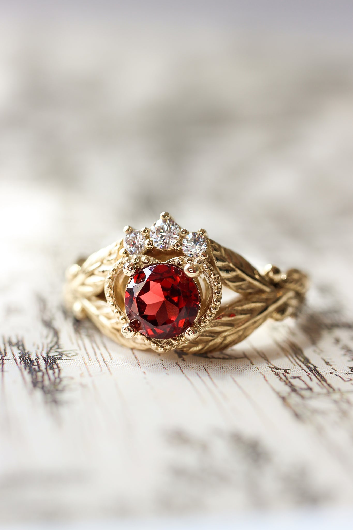 Garnet heart and diamonds engagement ring, Claddagh ring - Eden Garden Jewelry™