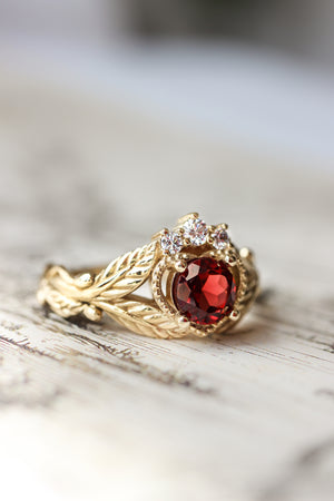 Garnet heart and diamonds engagement ring, Claddagh ring - Eden Garden Jewelry™