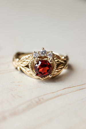 Garnet heart and diamonds engagement ring, Claddagh ring - Eden Garden Jewelry™