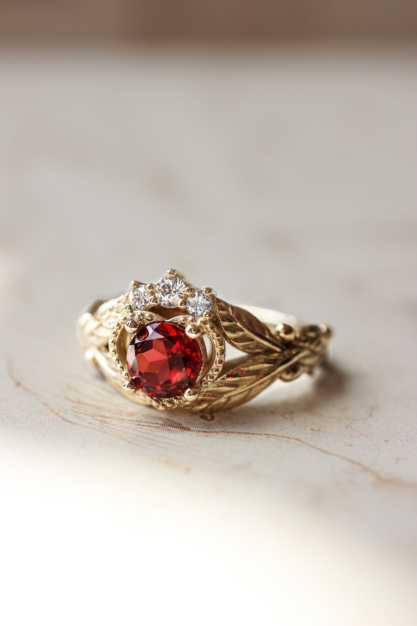 Garnet heart and diamonds engagement ring, Claddagh ring - Eden Garden Jewelry™