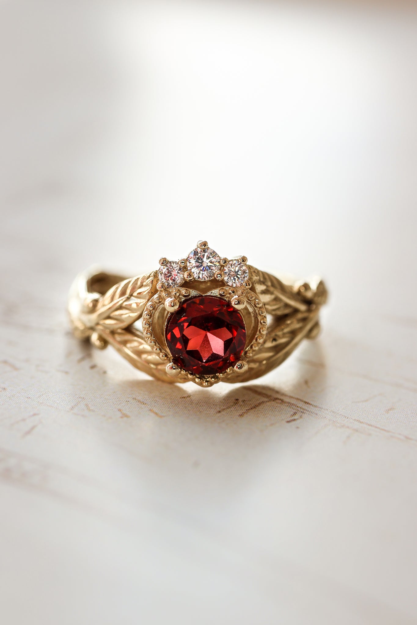 Garnet heart and diamonds engagement ring, Claddagh ring - Eden Garden Jewelry™