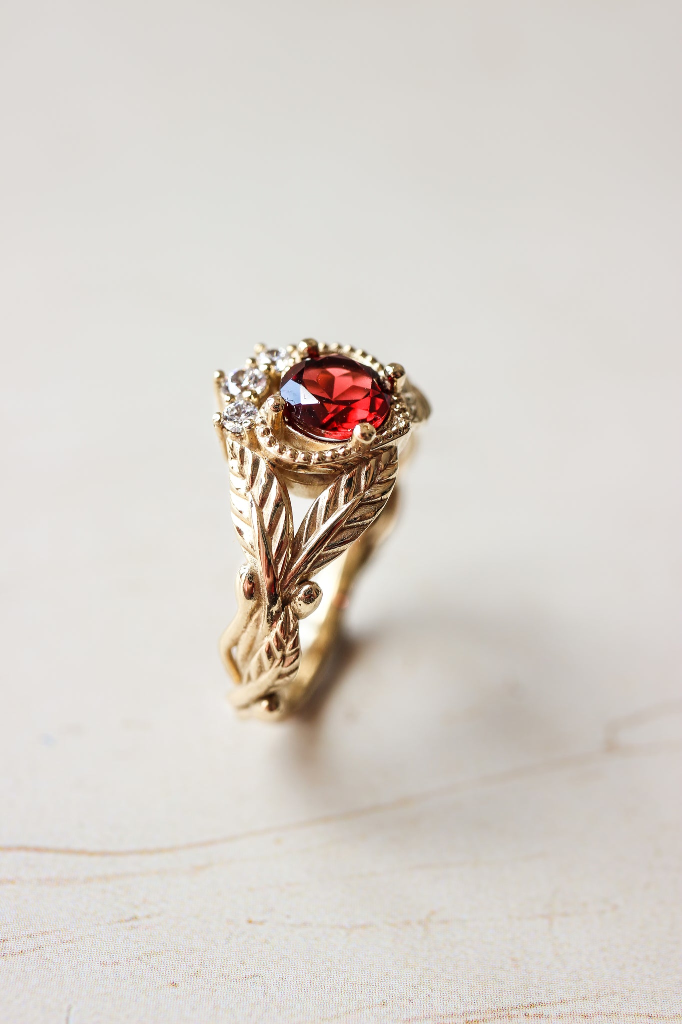 Garnet heart and diamonds engagement ring, Claddagh ring - Eden Garden Jewelry™