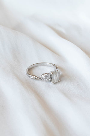 Emerald cut moissanite engagement ring, white gold diamond ring / Gloria - Eden Garden Jewelry™