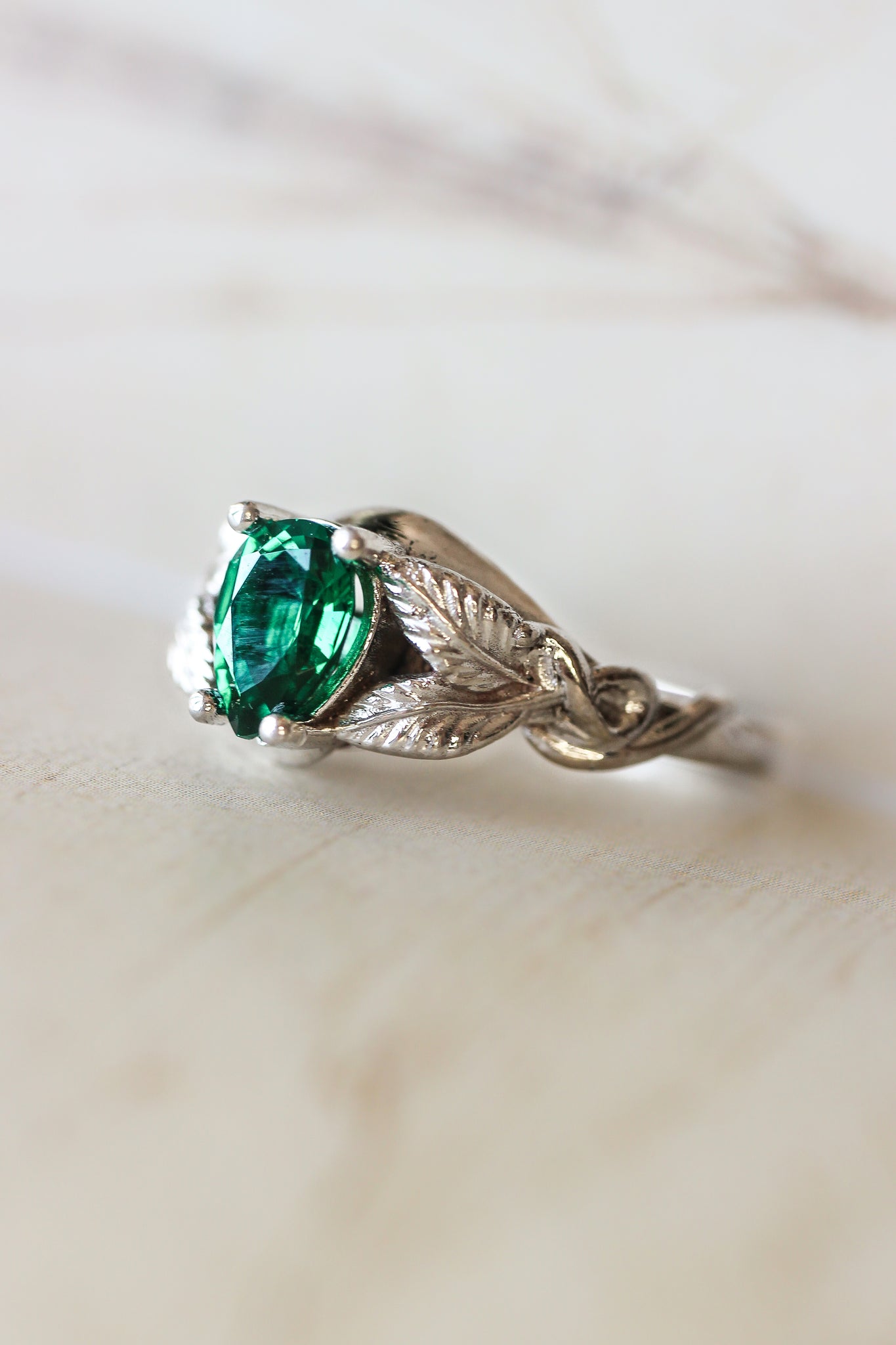 Pear cut lab emerald engagement ring / Azalea - Eden Garden Jewelry™