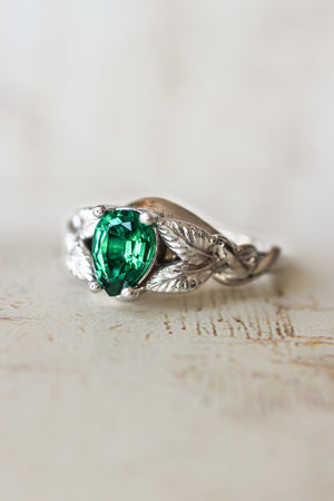 Pear cut lab emerald engagement ring / Azalea - Eden Garden Jewelry™