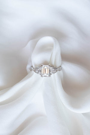 Emerald cut moissanite engagement ring, white gold diamond ring / Gloria - Eden Garden Jewelry™